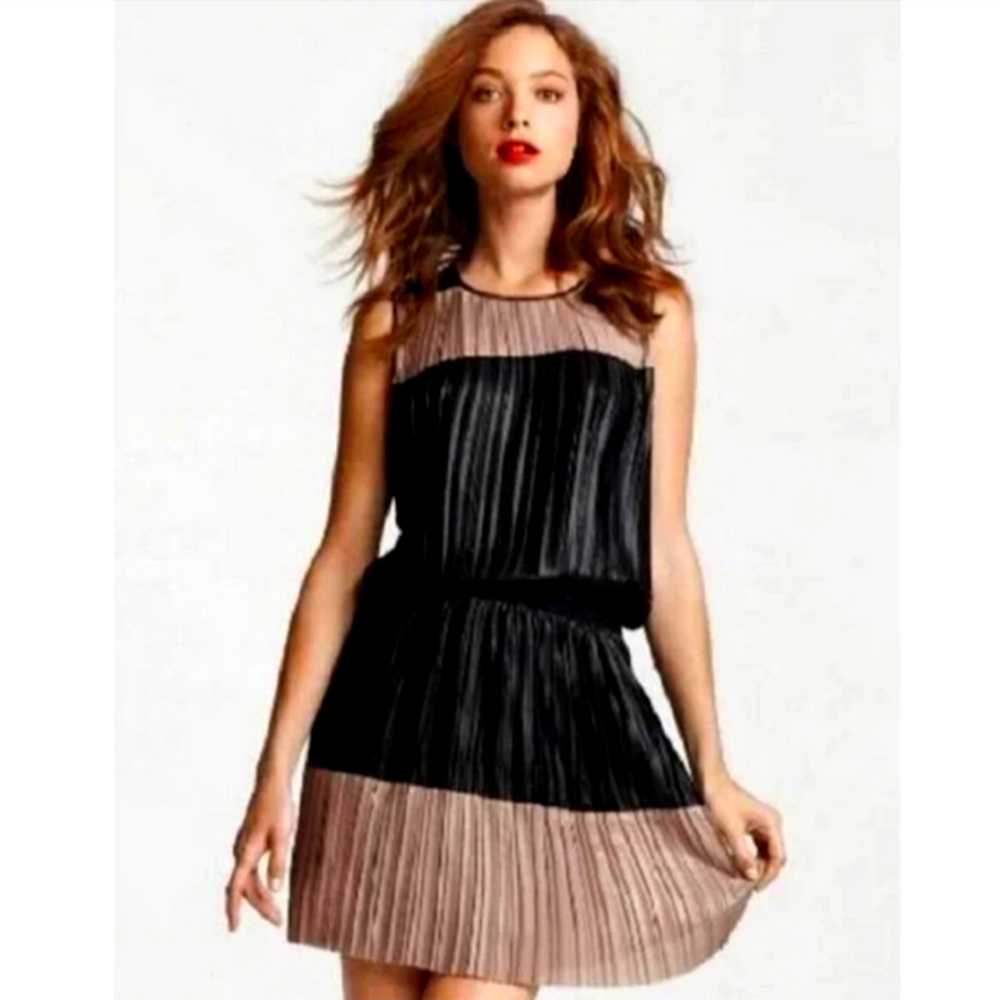 Thalia Sodi Colorblock Pleaded Sleeveless Flare Dress